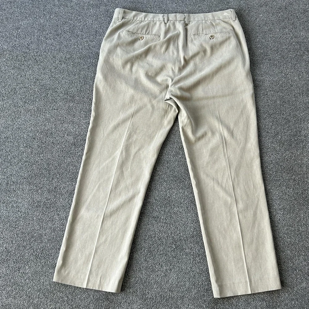 Tommy Bahama Pants Mens 38x32 Beige Silk Cotton Herringbone Dress‎ Trousers